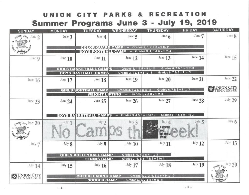 2019 Summer Programs and Schedule - Union City Parks & Recreation