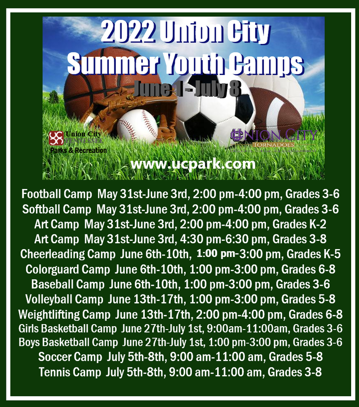 Summer Camps 2022 Schedule - Union City Parks & Recreation